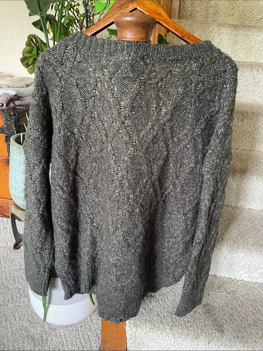 Sanctuary Dark Chunky Oversized Alpaca Wool Cable Knit OpenFront cardigan
